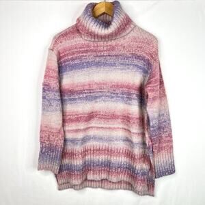 Style & Co Pink & Purple Chunky Knit Turtleneck Sweater Small
